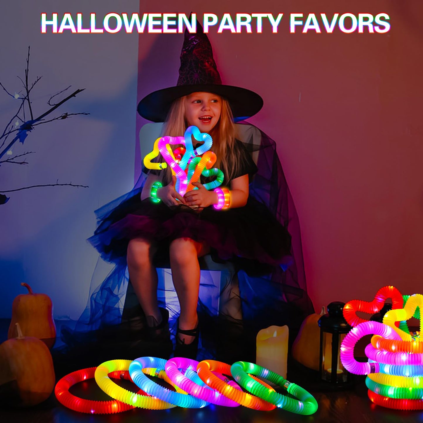 24 pcs Glow Sticks Camping Essentials for Kids, LED Light Up Pop Tubes/Bracelet Party Favors for Kids,Glow in The Dark Party Supplies,Halloween Birthday Gifts Xmas Stocking Goodie Bags Stuffers