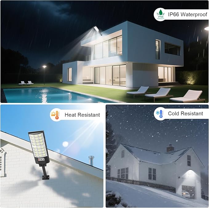 Solar Street Lights Outdoor, Solar Lamp IP66 Waterproof Security Flood Light Dusk to Dawn, Motion Sensor with Remote Control for Garage Yard Parking Lot Garden, 2 Pack