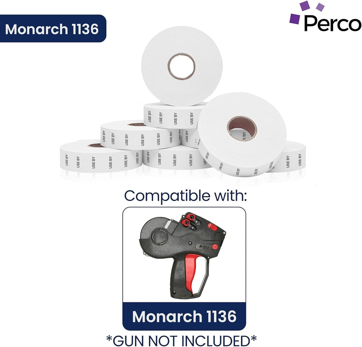 Perco USE by Labels for Monarch 1136 Price Gun – Case of 8 Sleeves, 112,000 Marking Labels Value Pack