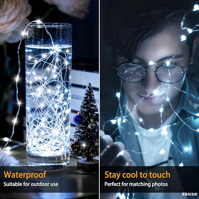 VOOKRY 12 Pack Fairy Lights Battery Operated, 30 LEDs Mini Starry String Lights 10 ft Silvery Copper Wire Lights, Works for DIY Wedding Centerpiece, Party,Table, Christmas Decorations(Cool White)