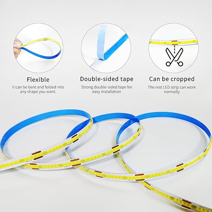 COB LED Strip Lights 100ft,6000K DC 24V Dimmable White Flexible LED Rope Lights for Bedroom,with Remote and app Control LED Lights Strip for Living Room, Shelf, Cabinet