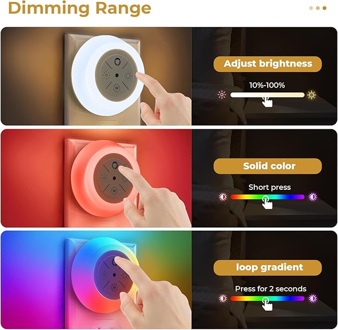 Dawnrise Night Lights Plug Into Wall, Dusk to Dawn Sensor, 12-Color Changing Led Plug in Night Light Dimmable for Bedroom, Stairs, Kitchen, Hallway, Utility Room, Kids Room (4 PK)