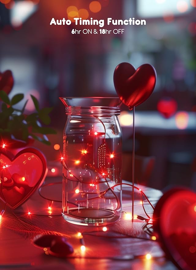 33Ft 100 LED Outdoor String Lights, Red Fairy Lights Battery Operated with Remote, Waterproof Twinkle Lights for Bedroom Dorm Patio Tapestry Backyard Garden Party Indoor Valentine's Day Decoration