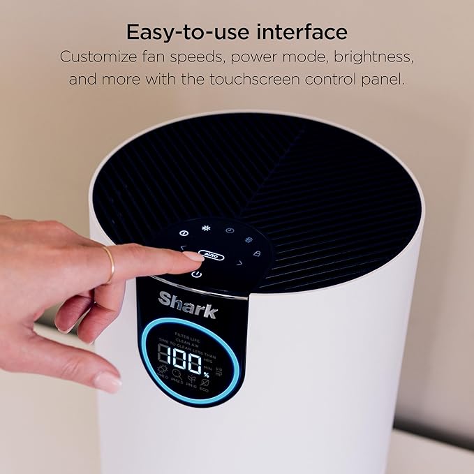 Shark Air Purifier for Home, Clean Sense, for Bedroom, Nursery, Home Office, Dorm, HEPA-Exceeding Filter, Captures Pollutants, Pet Dander, Dust, Odor, Smoke, and More, HP102PET, White