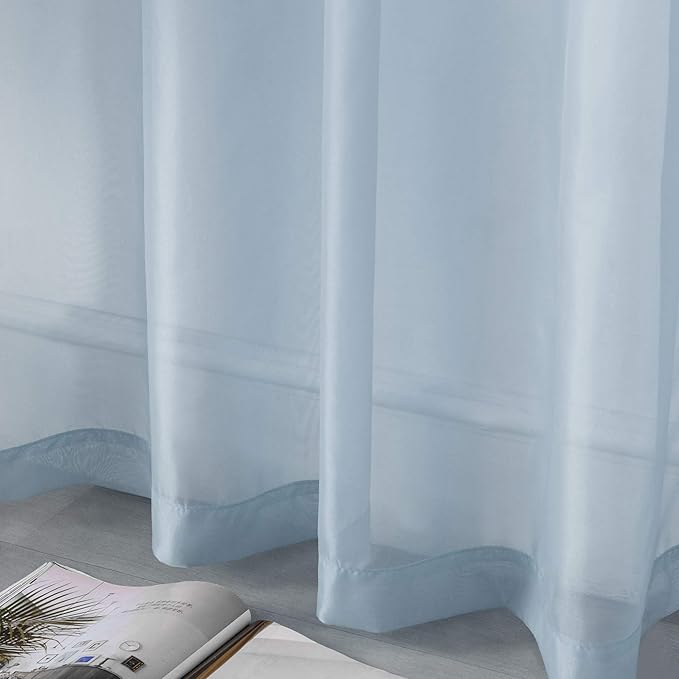 DUALIFE Dusty Blue Curtains 108 Inches Extra Length for Living Room Decor 2 Panels Set Grommet Window Look Semi Transparent Sheer Curtains for Bedroom 108 Inch Long 9 FT Stone Blue