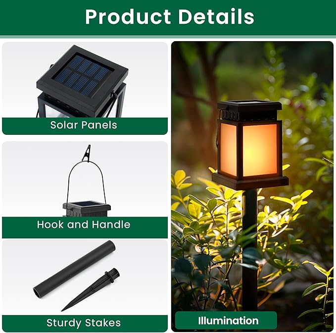 GIGALUMI Solar Lanterns Outdoor Waterproof, 8 Pack Hanging Solar Lanterns for Outside, Flame Effect Outdoor Lights for Pathway, Garden, Patio, Lawn, Porch, Gazebo, Tent, Tree, Yard(Flickering Lights)