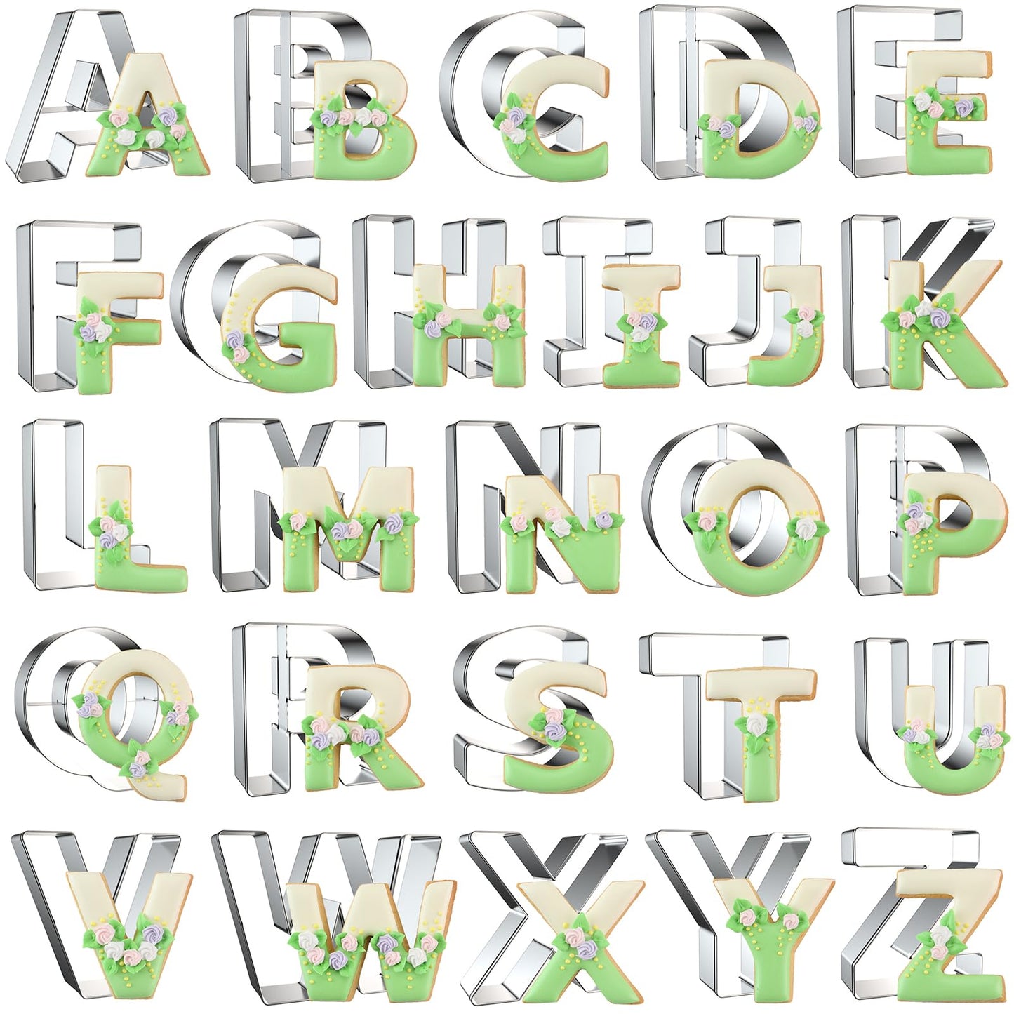 Alphabet Letter Cookie Cutters Shapes Large 3 Inch - 26 Pcs Stainless Steel Cookie Cutter Set Fondant Biscuit Fruit Dough Mold Tools for Birthday, Christmas, New Year and Holiday Party Decorations