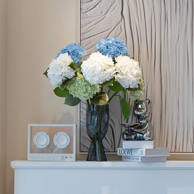 4PCS Artificial Flowers Large Hydrangeas Flowers Latex Bouquet for Wedding Bridal Office Home Party Decoration (4Pcs White)