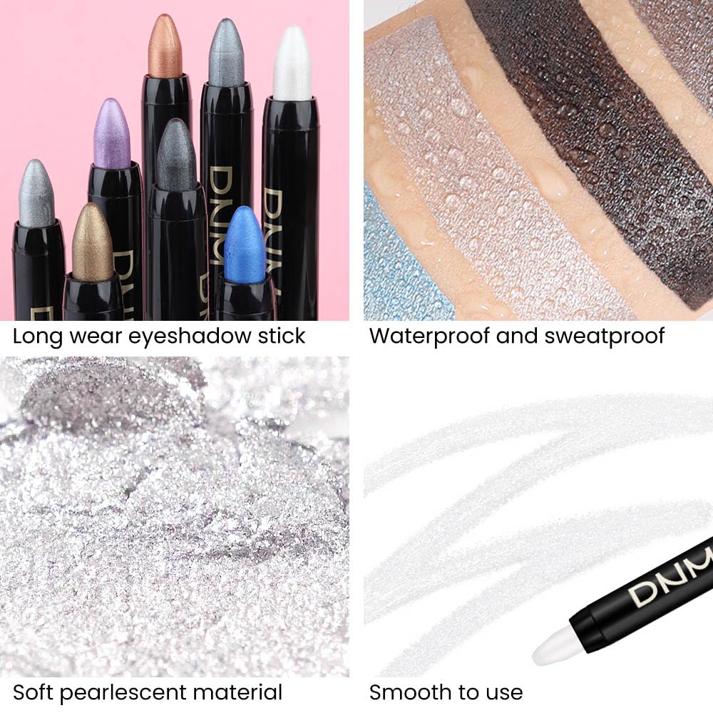 Kaely 2Pcs Cream Eyeshadow Stick Set for Eyes,Pearl White & Pearl Black Shimmer Pen,Eye Brightener Halloween Makeup,sombras para ojos,Smooth Eye Shadow Highlighter Crayon Pencil Waterproof,01+03
