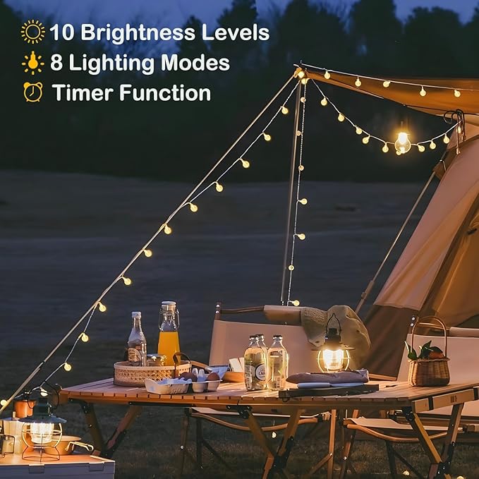 Minetom Globe String Lights - Plug in 33 ft 100 LED Crystal Globe Fairy Lights with 8 Lighting Modes and Remote for Patio Yard Porch Garden Pool Tent Beach Bedroom Wedding Party Decor, Warm White