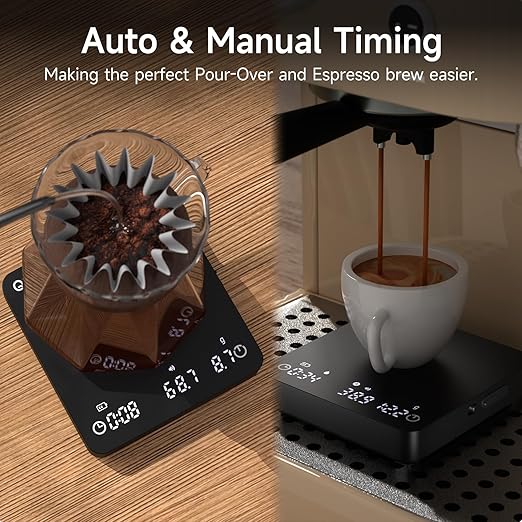 Digital Coffee Scale, 2kg/0.1g High Precision Mini Espresso Coffee Scale with Timer, Rechargeable, for Espresso and Pour-Over Coffee