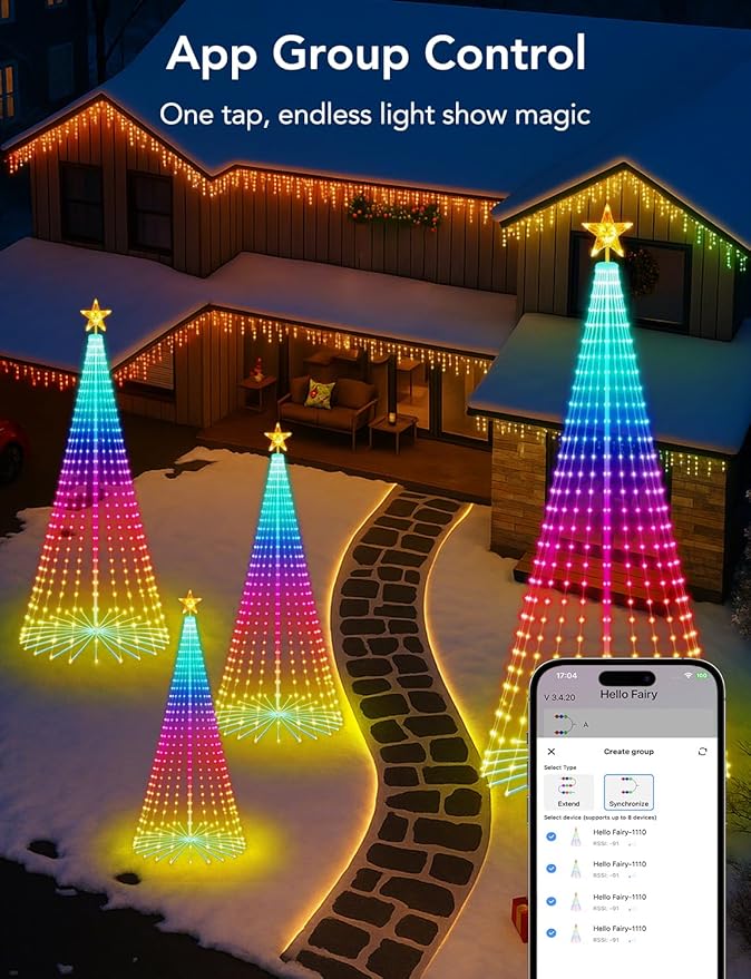 Popotan 10FT Smart RGB Christmas Tree Cone Lights, 514 LEDs App & Remote Control, Music Sync, Timer & Memory Function, Waterproof Outdoor Christmas Decorations for Yard Patio Garden Holiday Display