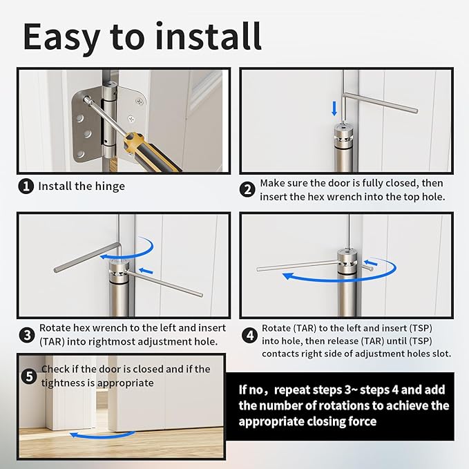 3 Pack Self Closing Door Hinges 4 Inch, Automatic Closing Door Hinge with 5/8'' Radius Corners, Adjustable Tension for Garage, Front, Back Door, UL Listed, Left and Right Hand, Brushed Nickel