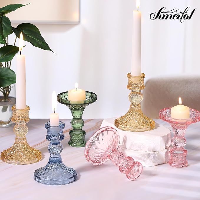 Gold Candle Holder Set of 12, Glass Taper Candle Holders, Gold Candlestick Holders, Candle Stick Holder for Table Centerpieces, Wedding, Christmas & Home Decor