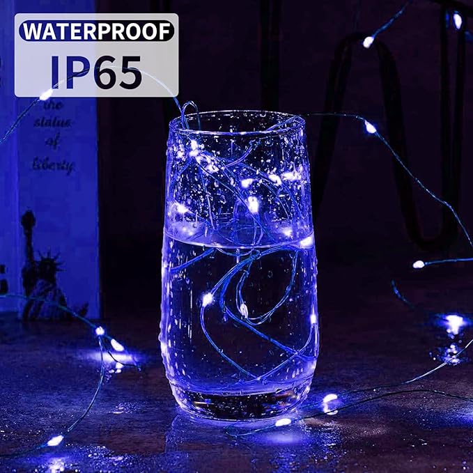 Aogist 24 Pack Fairy Lights 3 Modes 7ft 20 LED Waterproof,Battery Operated Silver Wire Firefly Starry Moon Mini String Lights for Mason Jars Christmas DIY Crafts Wedding Party Bedroom,Blue