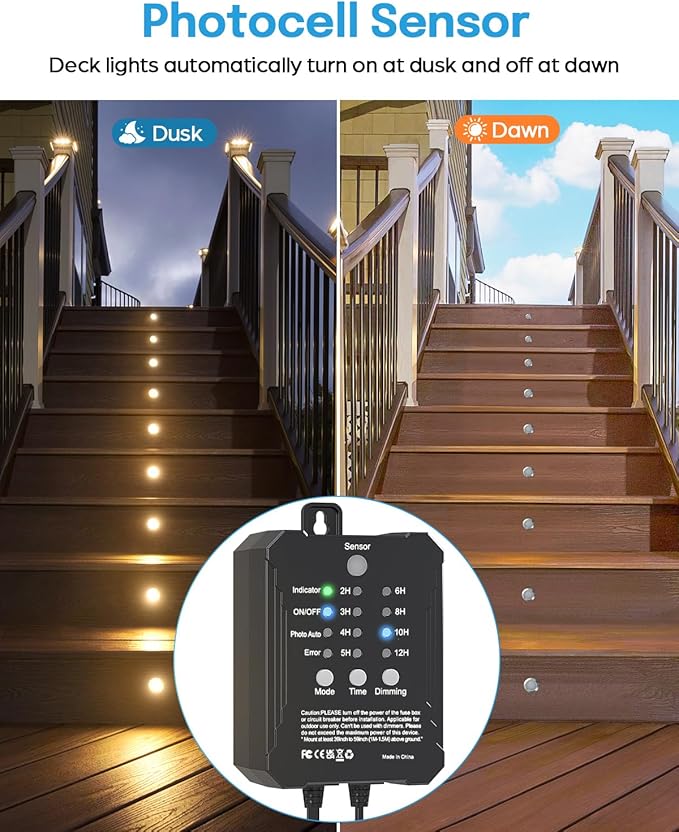 HIBOITEC Low Voltage Deck Lights Kit with Transformer Dimmable Timer and Photocell Sensor Outdoor Recessed LED Deck Lighting IP67 Waterproof 2700K for Stair Step Outdoor Garden Yard 22 Packs