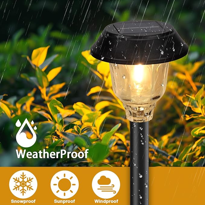 Solar Lights Outdoor Waterproof, 6 Pack Metal Glass Solar Pathway Lights Outdoor, Bright LED Outdoor Solar Lights for Yard Garden Path Walkway