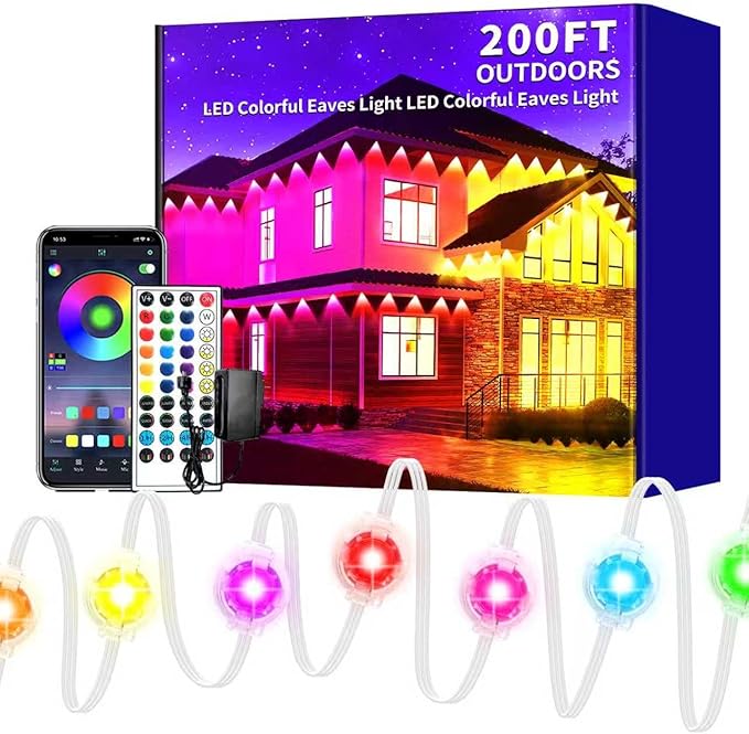200ft permanent outdoor light, RGB Smart outdoor eave lights with APP & Remote Control,timed Music synchronisation IP67 waterproof LED eave light,suitable for party,Halloween,Christmas,rooftop,garden