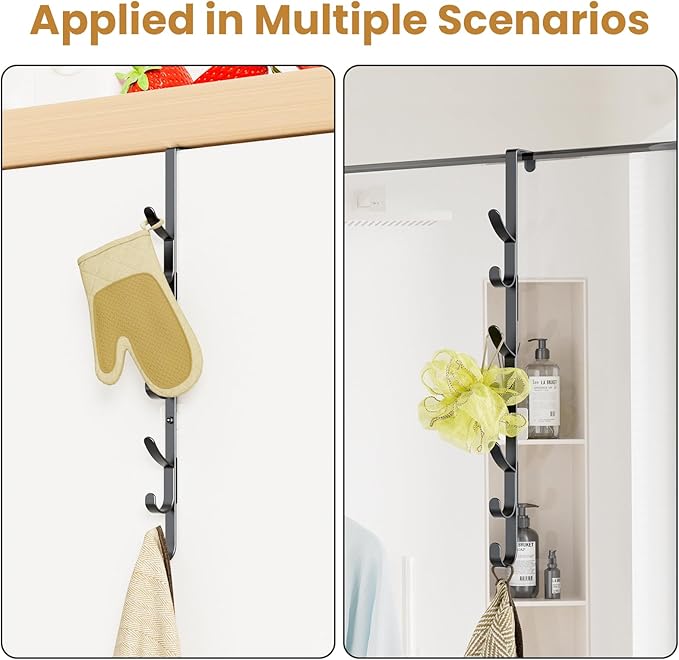 Over The Door Hooks, Metal Door Hooks for Hanging,Door Purse Organizer for Door Coat Hanger, Back of Shower for Hanging Towel Rack Clothes, Hat, Bathroom Bathroom Dorm Bedroom Closet (Black-3Packs)