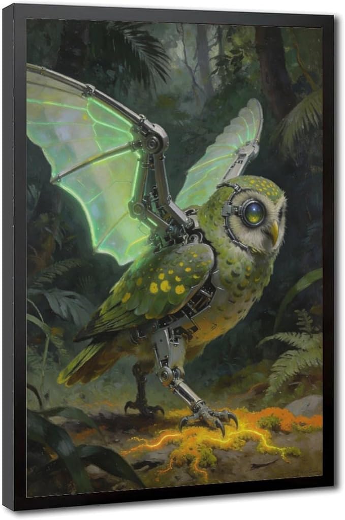 Framed Cyber Fantasy Wall Art for Living Room And Home Office Modern Sci Fi Nature Inspired Decor 16x24in