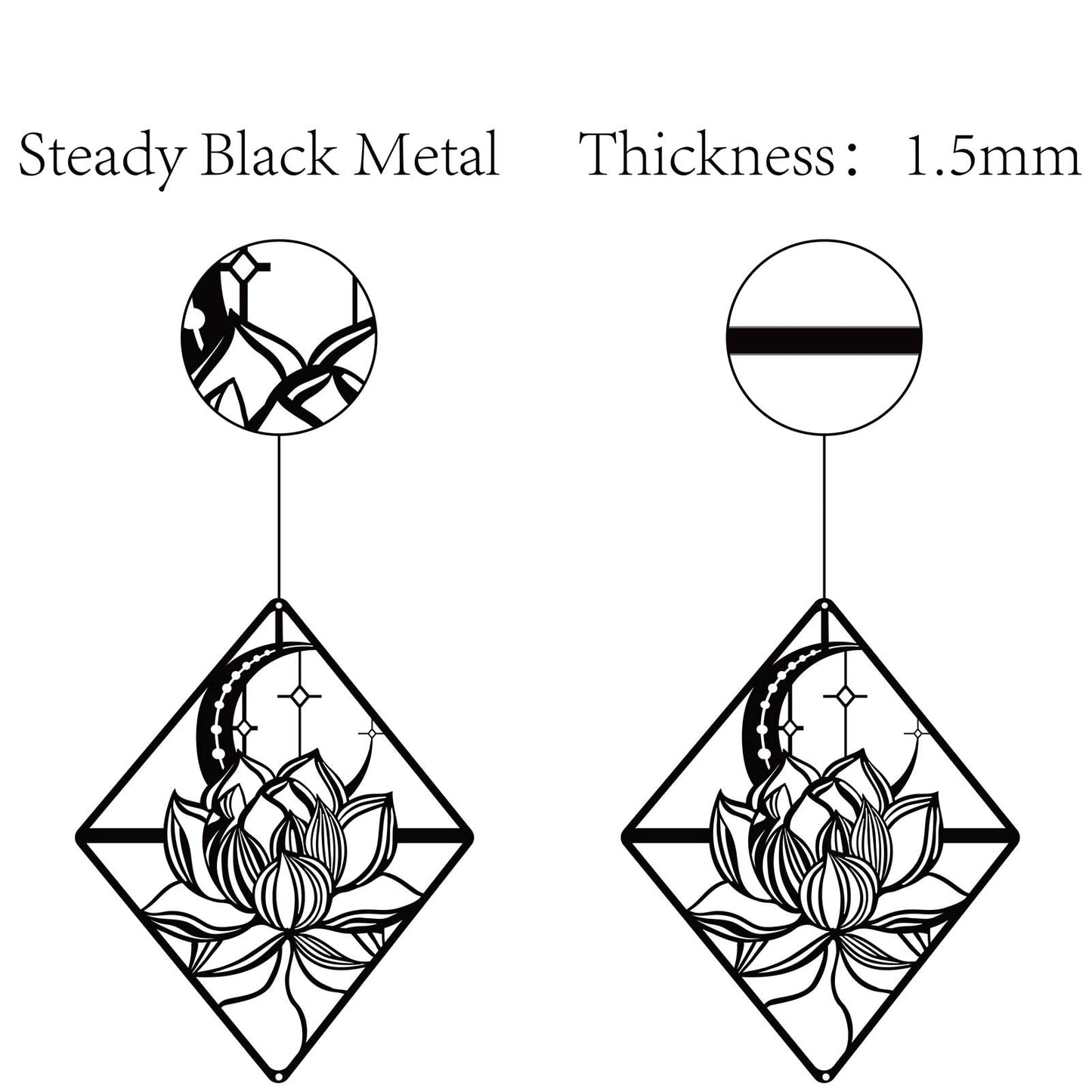 CREATCABIN Lotus Wall Art Metal Moon Flower Ornaments Wall Decor Signs Hanging Sculpture for Home Bedroom Kitchen Garden Housewarming Gift Christmas Halloween Holiday Decoration Black 10.6 x 10inch