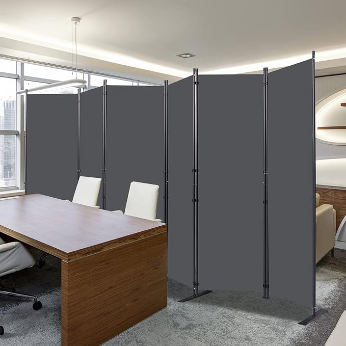 Room Divider, 6 Panel Folding Privacy Screens with Wider Support Feet, 6 Ft Portable Room Partition for Room Separator, 132" W X 71" H, Grey