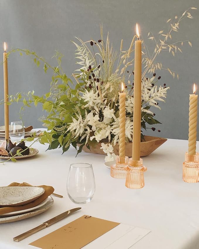 Vixdonos Glass Candlestick Holders Tealight Candle Holders for Table Centerpieces, Wedding Decor and Dinner Party (6 Pcs, Yellow)