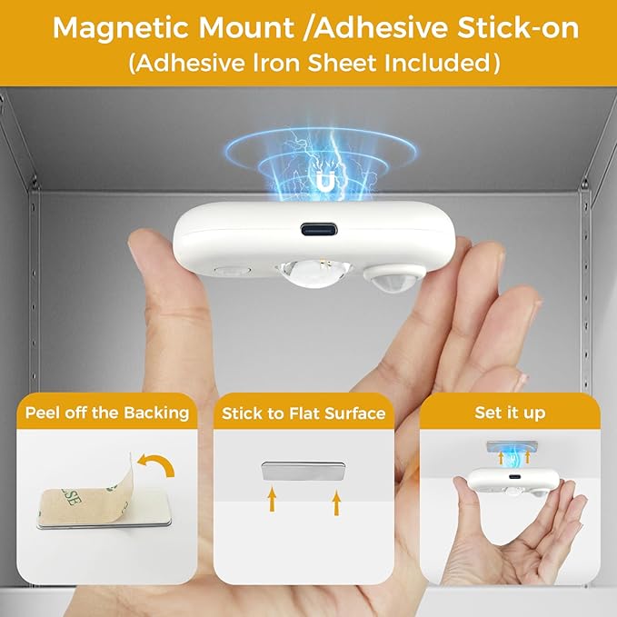 LED Motion Sensor Puck Lights, Small Rechargeable Under Cabinet Light, Dimmable Warm White Closet Lights, Wireless Under Cabinet Lighting for Drawer, Kitchen (4 Pack, White)