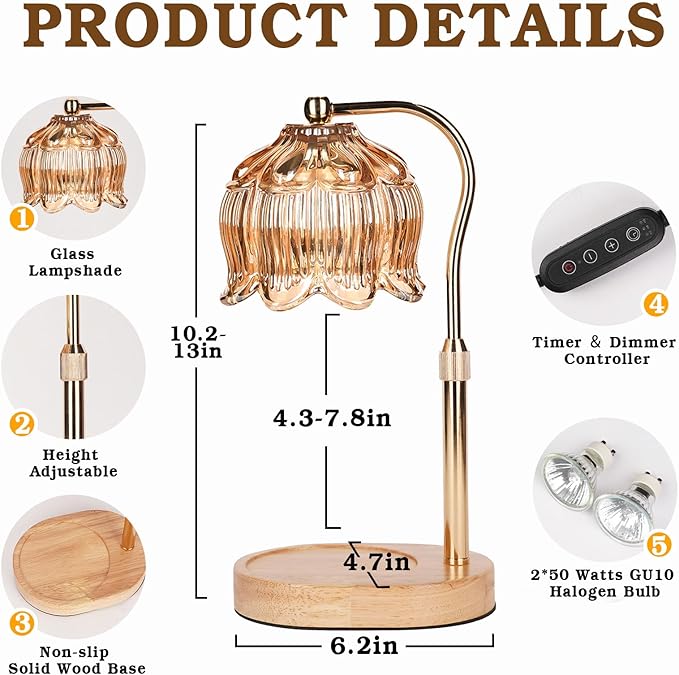 Christmas Birthday Gifts for Women, Candle Warmer Lamp with Timer & Height Adjustable, House Warming Gift for New Home Essentials, Gift for Mom Her Grandma, Flower Candle Warming Lamp