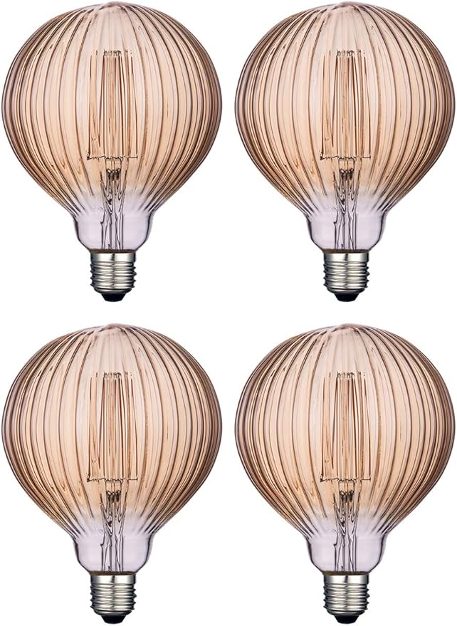 Light Bulbs, 4W Dimmable Decorative Large Unique Amber Globe G125 Edison LED Bulbs with Squirrel Cage Filament, E26 Medium Base, 2200K Warm Ambient Mood Lighting for Indoor Decoration, 4 Pack
