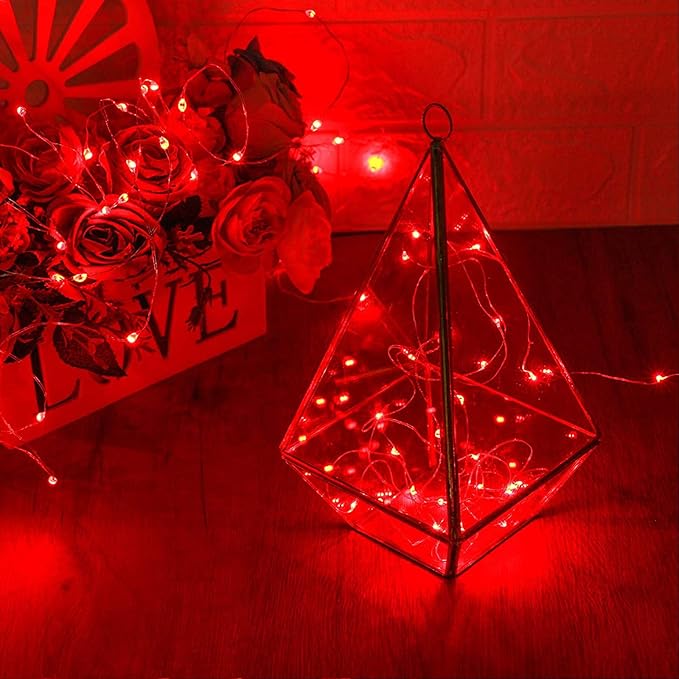 RUICHEN 20 Ft 120 LED USB Fairy String Lights with On/Off Switch, Waterproof Copper Wire Lights for Bedroom Wall Ceiling Wreath Crafts Christmas Party Mother's Day, Red