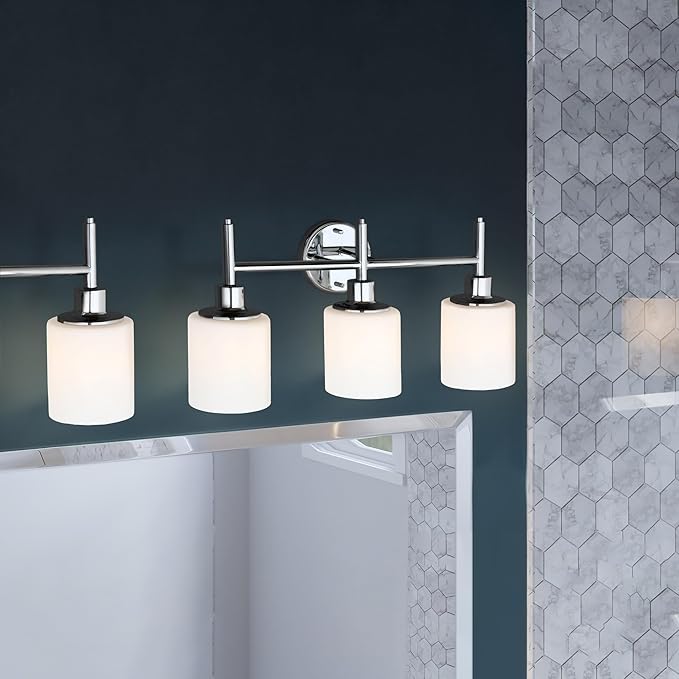 Design House Aubrey Transitional 3-Light Indoor Bathroom Vanity Light – Above The Mirror, Dimmable, Damp Listed – Frosted Glass and Polished Chrome – Design House, 589770
