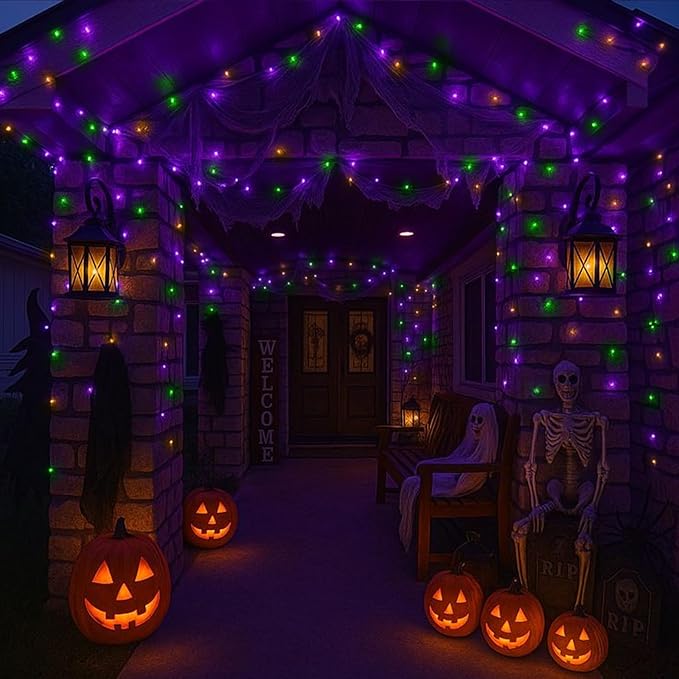 LAMPHOME 100 LED 33FT Halloween Fairy Lights Battery Operated with Remote, Mini Starry String Lights,Multi Functions & Timer, Twinkle Light for Home Bedroom DIY Centerpiece Decor,Orange Purple Green