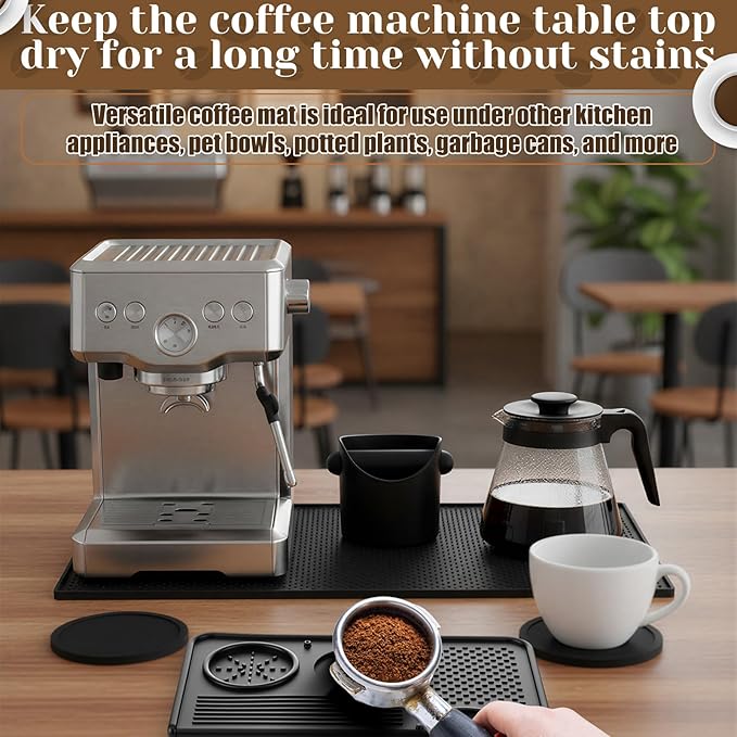 9 Pcs Espresso Knock Box Kit 23.6" x 15.8" Large Silicone Coffee Mat Espresso Tamping Mat with Coffee Station Organizer Removable Rod Coasters Under Machine Accessories Set for Home Barista