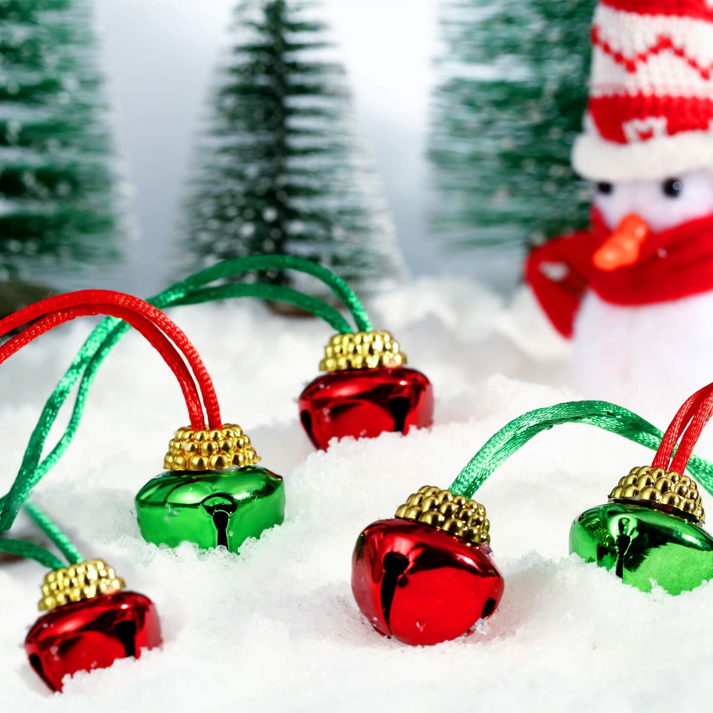 60 Piece Christmas Bell Necklaces - Holiday Necklaces for Christmas Supplies (Red, Green, Gold and Silver)
