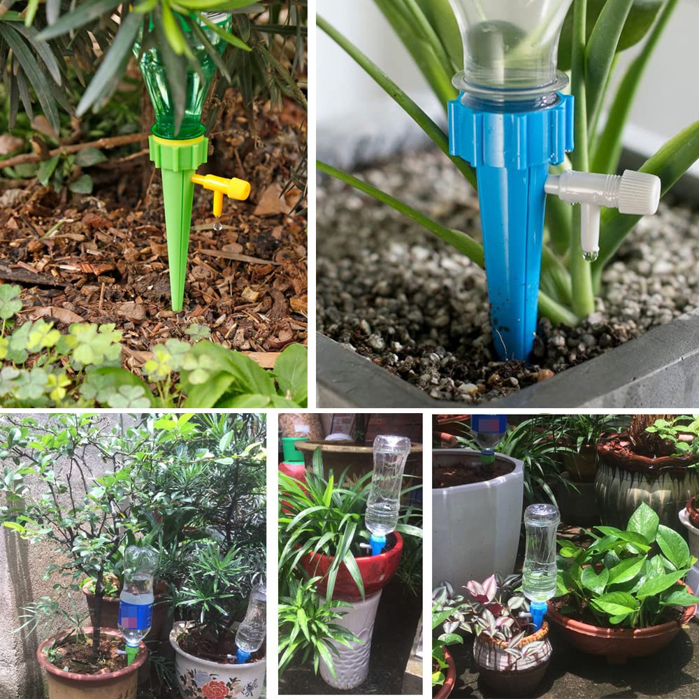 Self Plant Watering Spikes 12 Pack Auto Drippers Irrigation Devices Vacation Automatic Plants Water System with Adjustable Control Valve Switch Design for Houseplant, Gardenplant, Officeplant