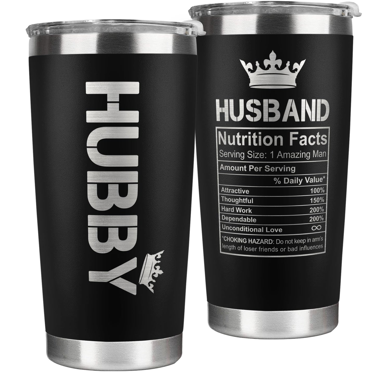 Gifts for Husband from Wife - Wedding Anniversary for Him, Valentines, Fathers Day, Birthday Gifts for Him - Present for Husband - Coffee Cup with Lid - 20 Oz Black Stainless Steel Tumbler