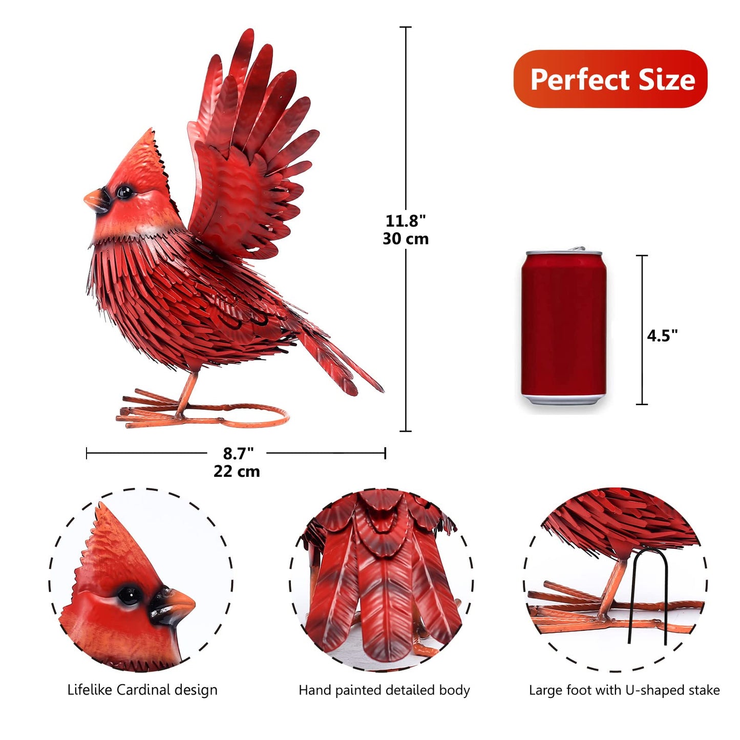 Nacome Cardinal Garden Decor Metal Yard: Art Outdoor Sculptures & Statues Large Red Bird Ornaments for Patio Balcony Front Backyard - Gifts for Grandma Mom