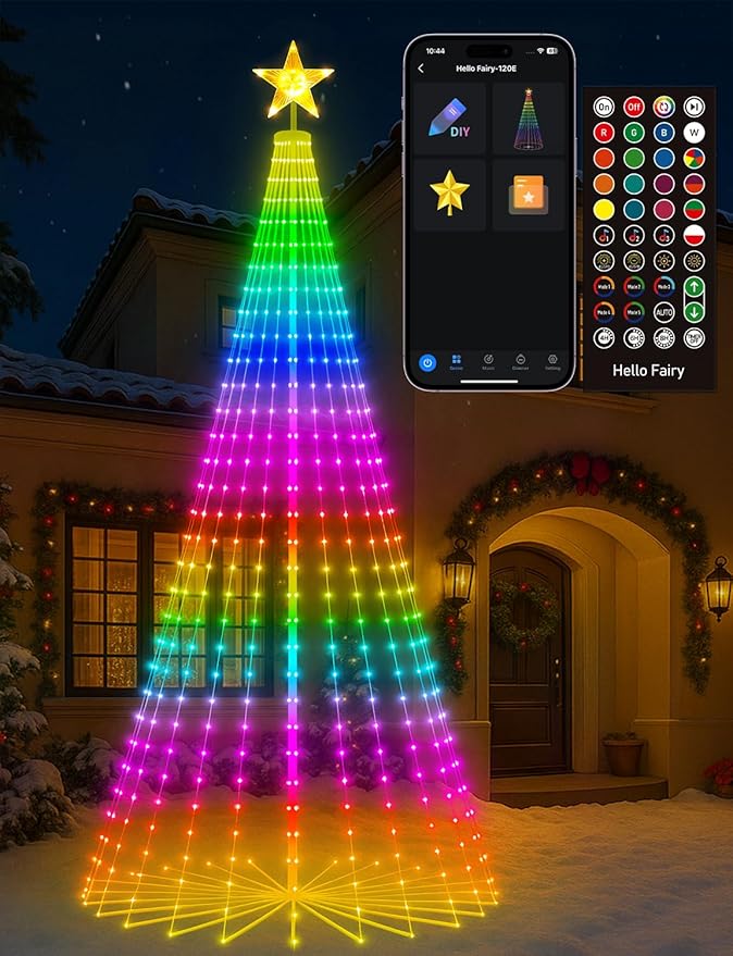 8 FT 340 LED Smart Christmas Trees Clearance Outdoor, Prelit Cone Tree with 16 Million DIY RGB LED Light Show, Lighted Artificial Tree with Remote APP Control Music Sync for Xmas Outdoor Decorations