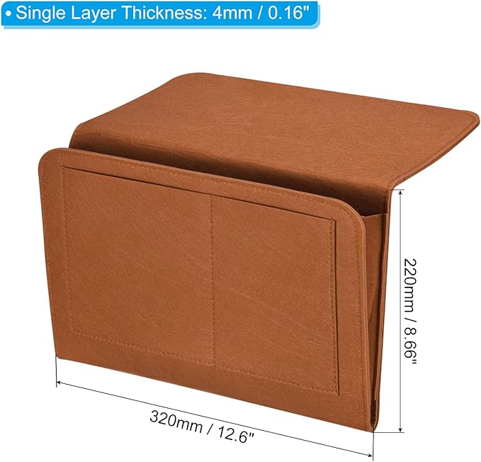 PATIKIL 13in Bedside Caddy, Bed Caddy Bedside Organizer Hanging 5 Pocket Soft Felt Bed Pockets Bedside Storage Organizer Remote Control Holder for Bedroom Phones Glasses, Brown