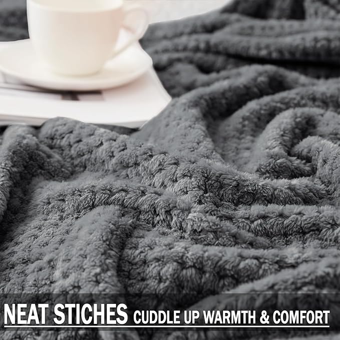 Exclusivo Mezcla Fleece Bed Blanket Queen Size, Super Soft and Warm Blankets for Couch, Sofa and Bed Waffle Textured, Cozy, Fuzzy and Lightweight (Dark Grey, 90x90 Inches)
