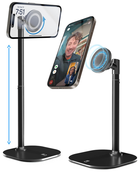 COOPER MagStand, Adjustable Magnetic iPhone Stand for Desk & Phone Holder for Video Recording, Compatible with MagSafe, Stand for iPhone 17 Pro Max, 16/15/14/13/12, Small Mag Safe Tripod (Black)