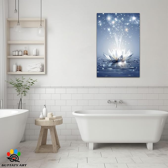 Zen White Lotus Flower Canvas Wall Art, Water Lily Bloom Picture, Lotus Flower Canvas Art Print, Calm Relax Poster, Meditation Spiritual Zen Flower Print for Yoga Spa Spiritual Room 28x40 inch