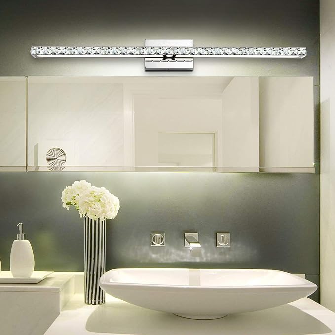 SOLFART Bathroom Vanity Lights Fixtures Over Mirror Dimmable Crystal Bathroom Light fixtures Over Mirror 40 Inches Wall Lights