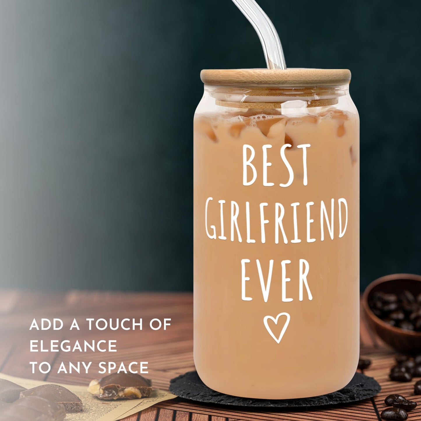 SUCHAGIFT Gifts for Girlfriend - Girlfriend Gifts for Women - Anniversary, Valentines, Birthday Cup for Her - Romantic Love Glass for Her - 16 Oz Can Glass with Lid, Straw & Brush