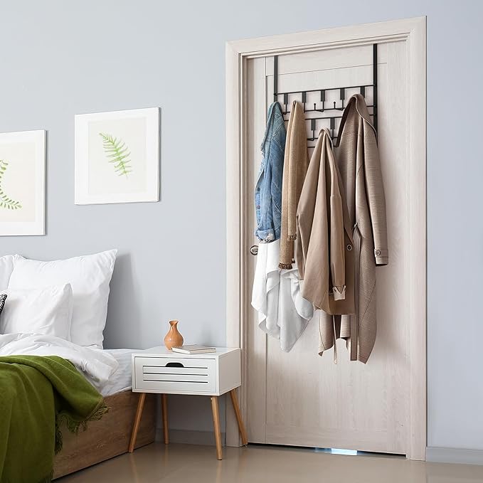 Over The Door Hooks for Hanging, 14 Hook Over Door Hanger and Towel Rack for Bathroom