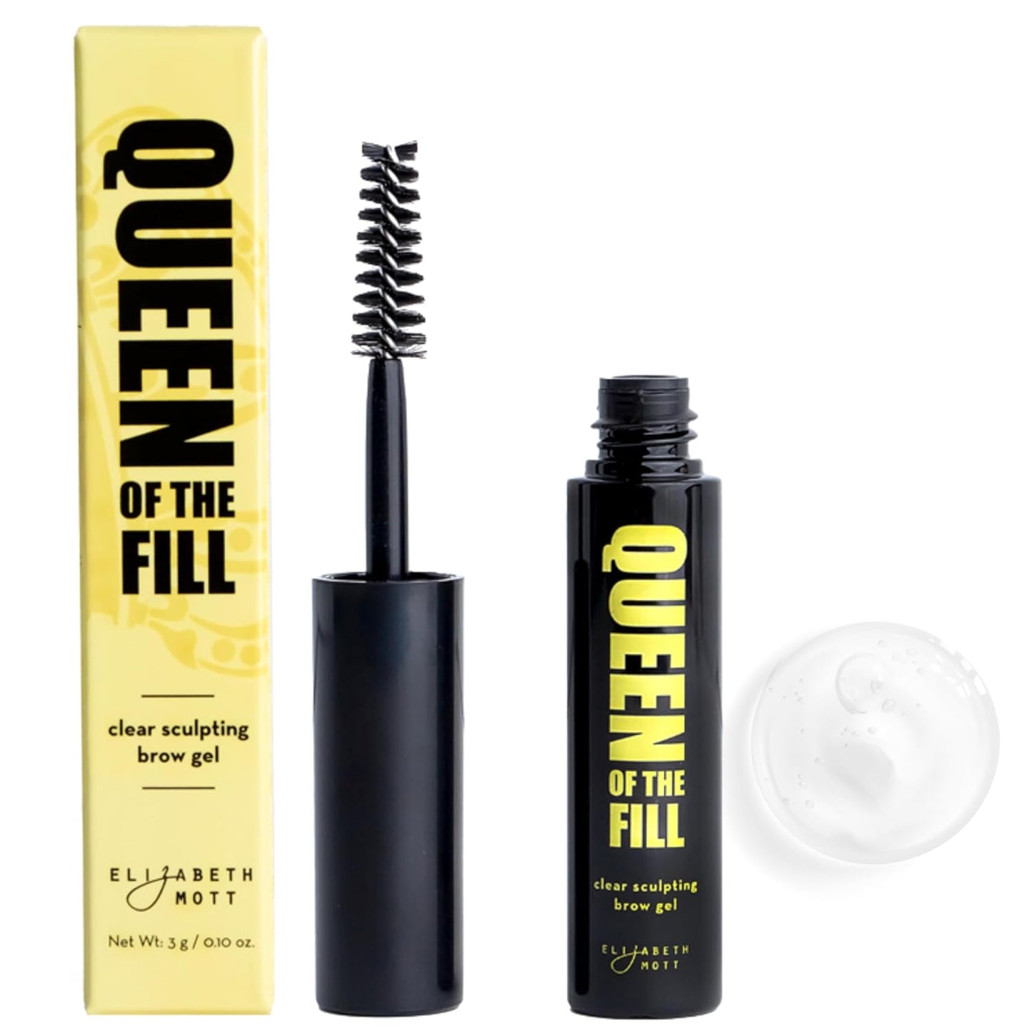 Elizabeth Mott Queen of the Fill Clear Brow Gel – Long-Lasting Sculpting & Shaping Gel Setter to Control, Tame & Define Eyebrows with Natural Finish – Smudge-Proof, Lightweight, Quick-Dry Formula – 3g