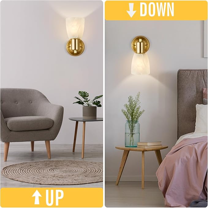 Wall Sconces Set of 2, Gold Vanity Lights for Bathroom, Modern Wall Light Fixtures with Rotary Switch, Wall Mount Light with Frosted Glass, Farmhouse Lamp for Bedroom Living Room