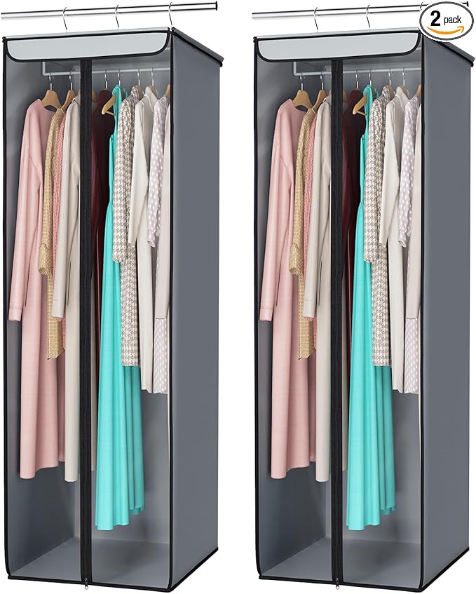 Univivi Garment Bags for Hanging Clothes, Large Clothes Storage Bags Closet Organizer with Clear Window, Premium Hanging Garment Storage Bag for Suits, Coats, Dresses, 54", 2-Pack