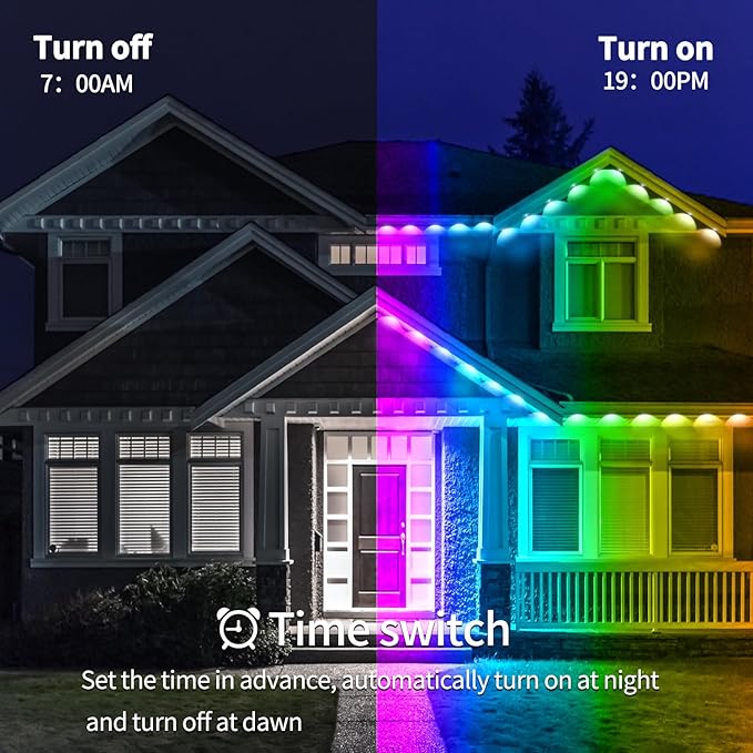 150ft permanent outdoor light, RGB outdoor eave lights with APP & Remote Control,Music synchronisation IP67 waterproof LED eave light,suitable for party, daily,Christmas,rooftop,garden,patio